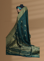 Linen saree with green base with embroidery feature