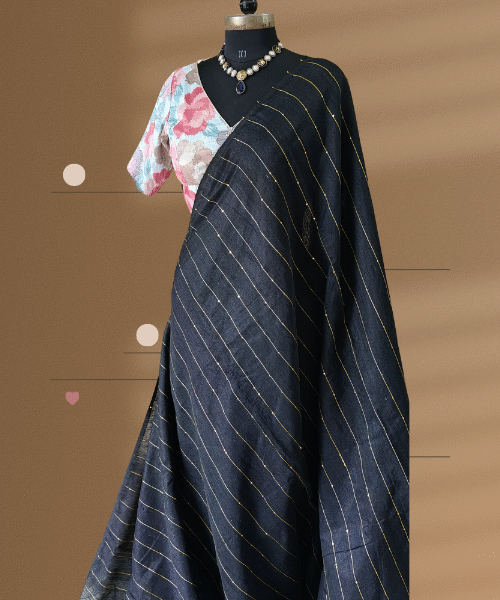 Elegant Handwoven Black Silk Saree – A Timeless Statement of Grace