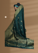 Linen saree with green base with embroidery feature - Image 5