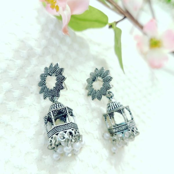 Elegant Handcrafted Silver-Plated Earrings – Timeless Ethnic Charm
